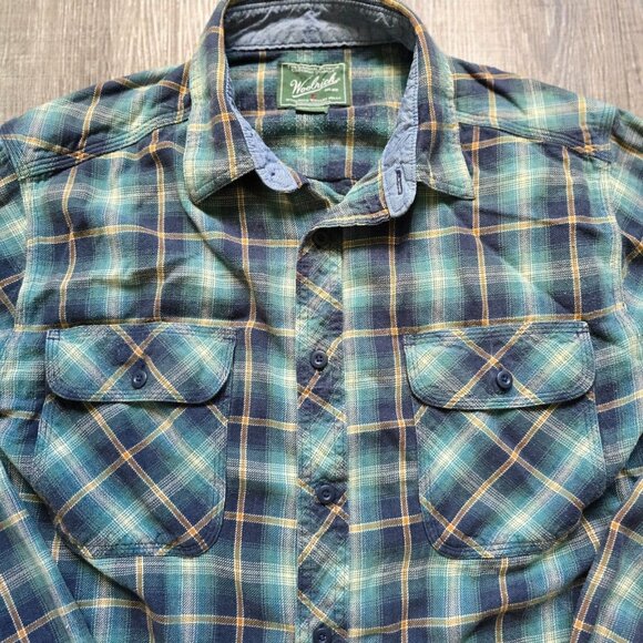 Woolrich Flannel Shirt Men Large Green Plaid Long Sleeve Button Up Flap Pockets - Picture 4 of 13